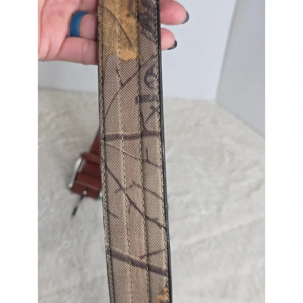 Carhartt Vintage M's Brown Genuine Leather Canvas Camo Belt Sz‎ 36 Triple Stitch